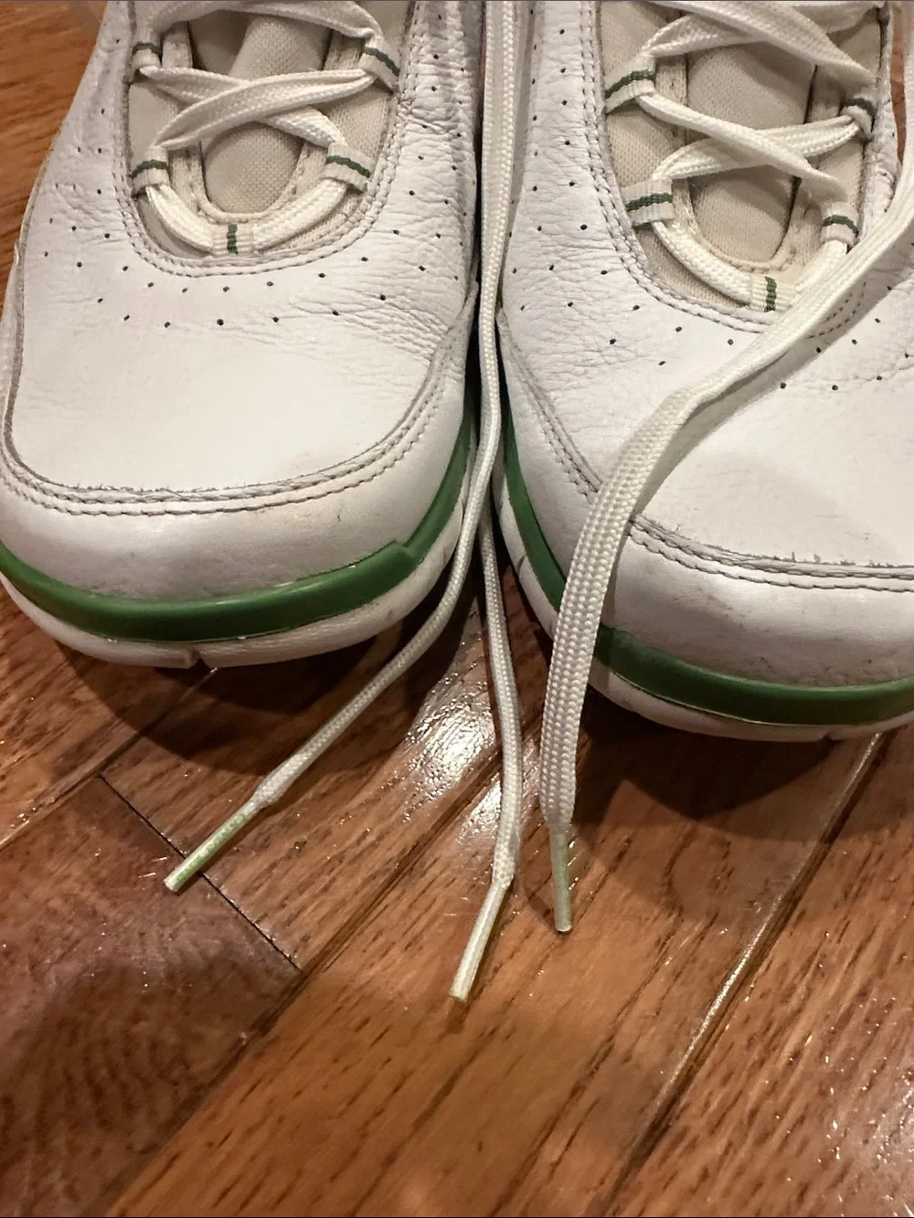 Lands' End Men's White Leather Sneakers with Green Trim